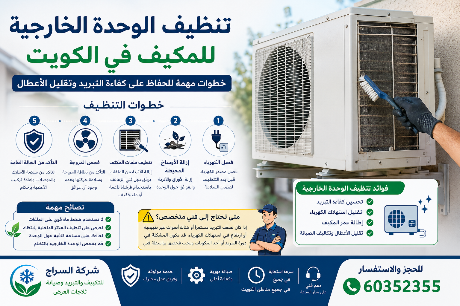تنظيف الوحدة الخارجية للمكيف في الكويت: خطوات مهمة للحفاظ على كفاءة التبريد