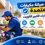 فني صيانة مكيفات في مبارك الكبير بالكويت يفحص وحدة التكييف