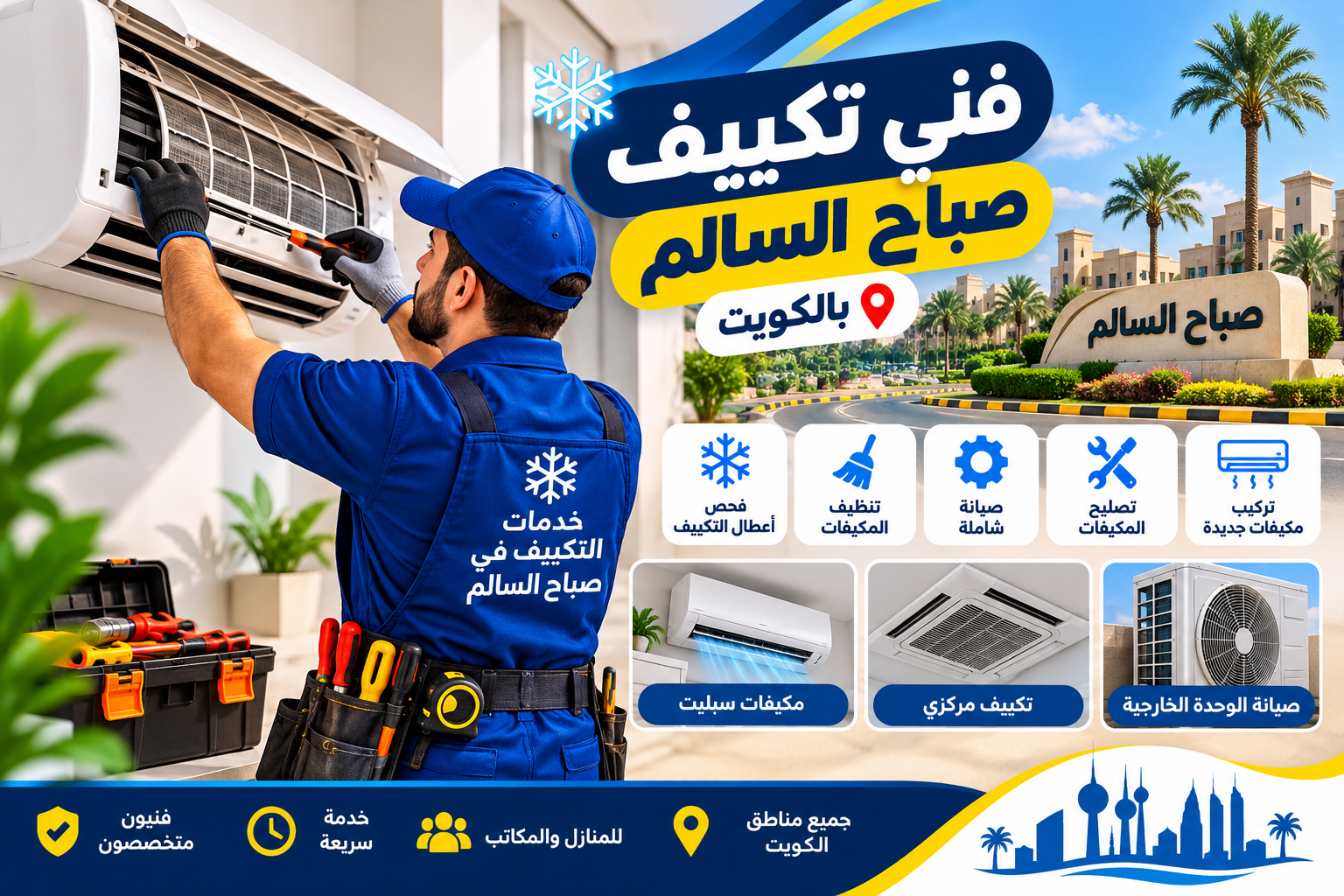 فني تكييف يصلح مكيف سبليت في صباح السالم بالكويت