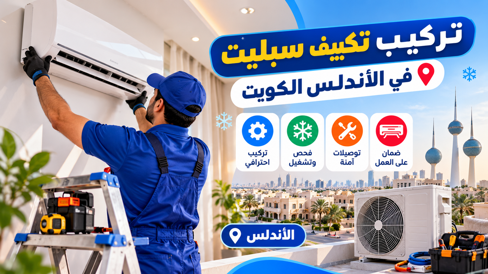 فني تركيب تكييف سبليت في منطقة الأندلس بالكويت